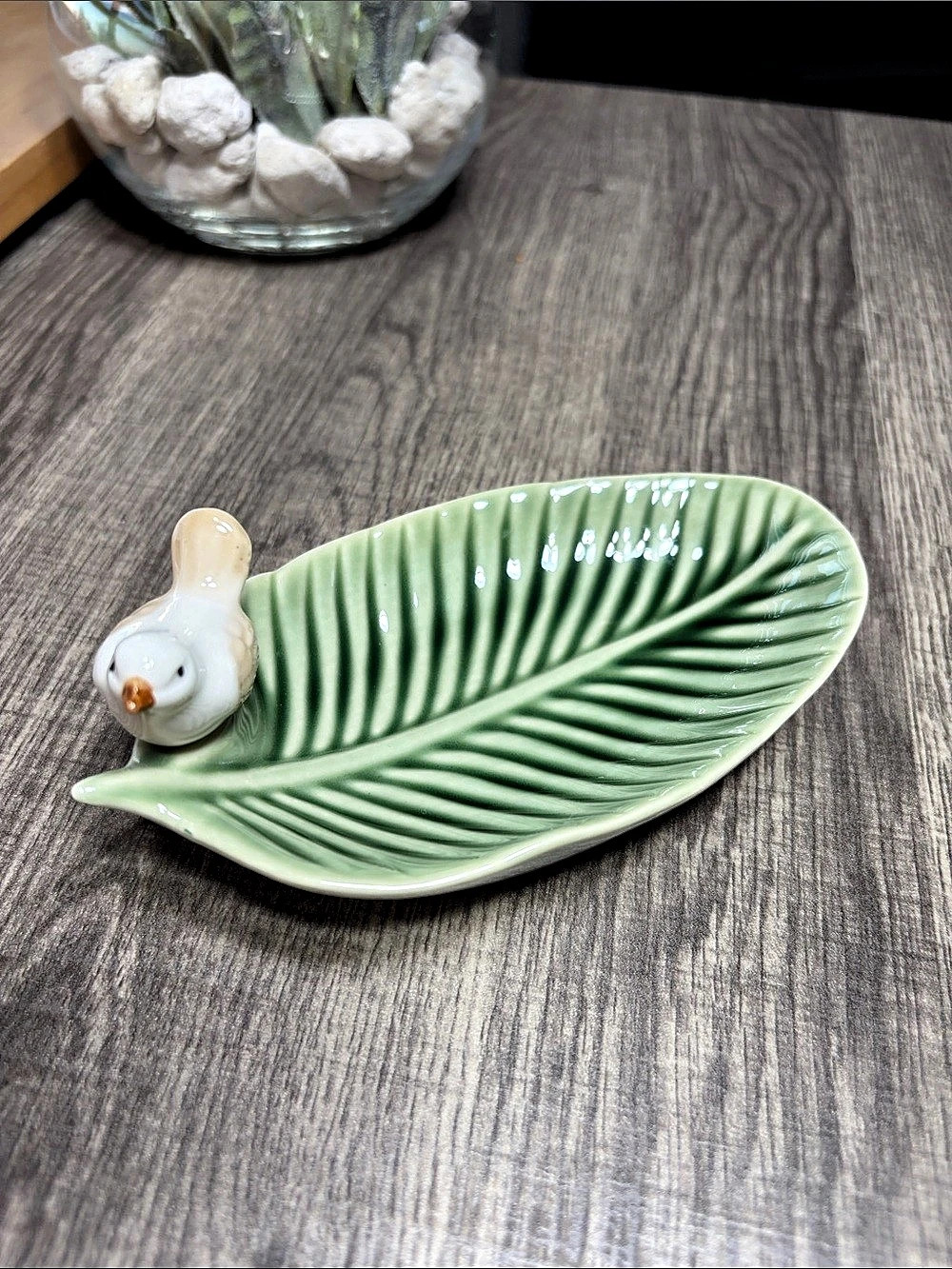 Creative Co-Op Bird on a Leaf Ceramic Trinket Dish